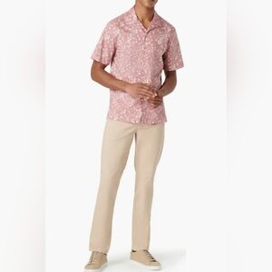 Bugatchi shirt men's S red maroon floral cotton camp preppy quiet luxury new$150